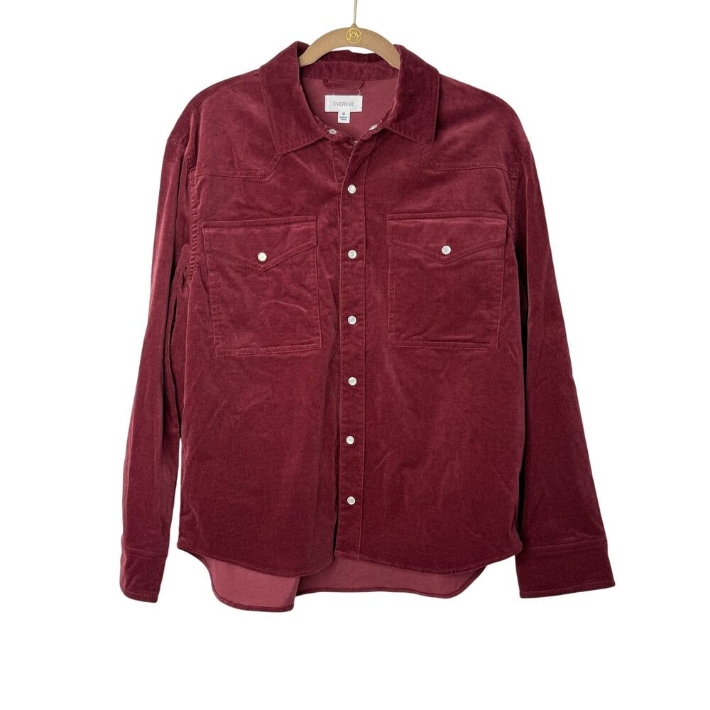 Evereve Corduroy Button Down Shirt Medium Burgundy Soft Fall Layer Shacket